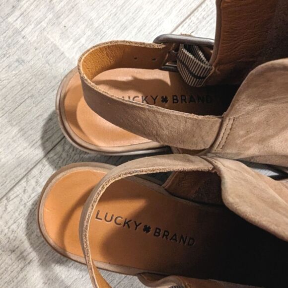 Lucky Brand Womens Farryn Low Heel Slingback Booties Size 8 M Tan leather Nubuck - Picture 4 of 12